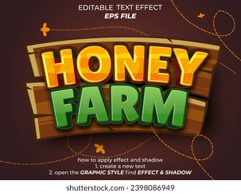 Honig Farm Texteffekt, Schrift editierbar, Typografie, 3D-Text für Spiele. Vektorvorlage