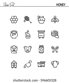 Honey flat icon set. Collection of high quality outline symbols for web design, mobile app. Honey vector thin line icons or logo.