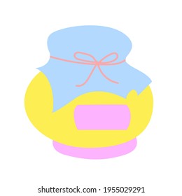 Honey flat jar vector. Apiary vector symbol. Honey natural healthy food production. Honey liquid bank isolated. Sticky ingredient dessert. Vector illustration