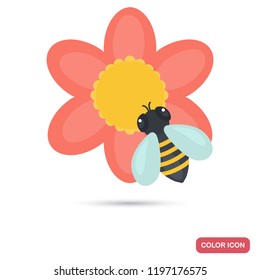 Honey flower and bee color flat icon