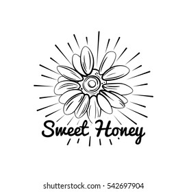 Honey flower label badge. Vector illustration isolated on white background
