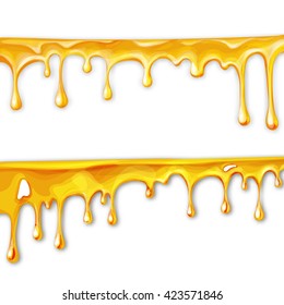 honey flowing, in motion, honey trickling down, isolated vector