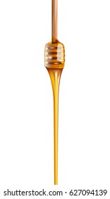 Honey Flowing Off Wooden Dipper