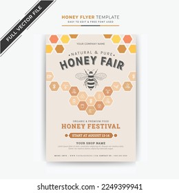 Honey flyer design with honey festival and fair design. 
