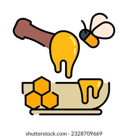 Honey and Flying Bee Colorful Outline Icon Design
