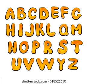 Honey font vector. Yellow alphabet isolated on the white background