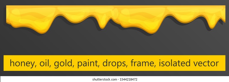 Honey frame for design. Cartoon yellow blobs of paint dripping. Isolated vector.