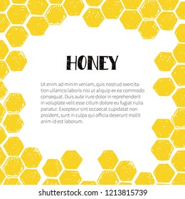 Honey frame with honeycomb. Vector hand drawn illustration.