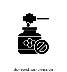 Honey free black glyph icon. Ecology concept of natural cosmetics production. Creation of cosmetics without harmful chemical additives. Silhouette symbol on white space. Vector isolated illustration
