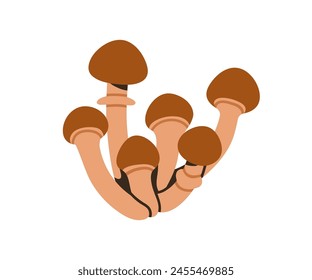 Honey fungus, Armillaria mushroom clumps, icon. Edible fungi cluster, group, bunch growing. Autumn fall forest natural food. Flat graphic vector illustration isolated on white background