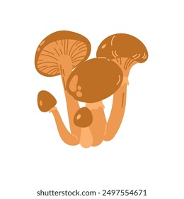 Honey fungus, Armillaria mushroom clumps, icon. Edible fungi cluster, group, bunch growing. Autumn fall forest natural food. Flat graphic vector illustration isolated on white background, menu layouts