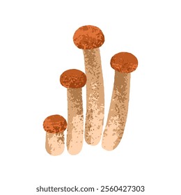 Honey fungus cluster. Autumn forest fungi, mushrooms group, bunch with long stalks growing. Armillaria, seasonal harvest, fall food. Flat graphic vector illustration isolated on white background