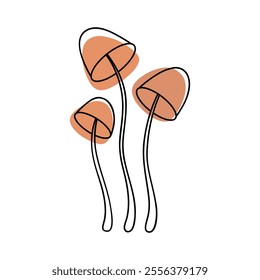 Honey fungus, a forest mushroom hand-drawn with a line with brown spots in the background, isolated on a white background, vector. A decorative element for decoration, menu design. A natural delicious