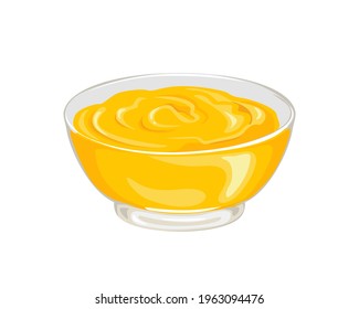 Honey in glass bowl isolated on a white background. Vector illustration of sweet organic food in cartoon flat style. Icon.