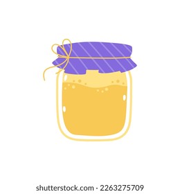 Honey in a glass jar. Cute cartoon print in pastel colors. Vector element isolated on white background