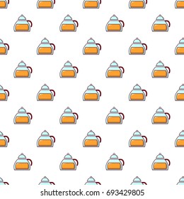 Honey in glass jar pattern in cartoon style. Seamless pattern vector illustration