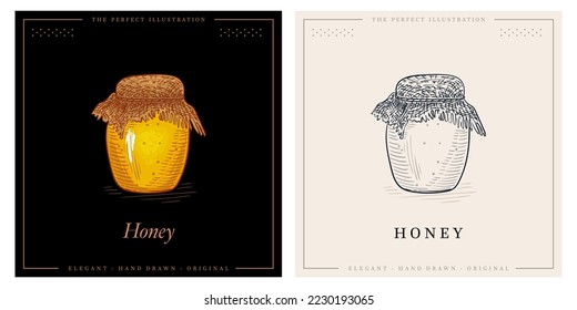 Honey glass jar sketch and color illustration