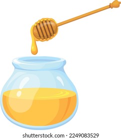 Honey glass jar. Sweet gold organic product isolated on white background