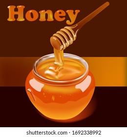 
Honey in a glass transparent jar.