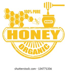 Honey grunge rubber stamp on white background, vector illustration