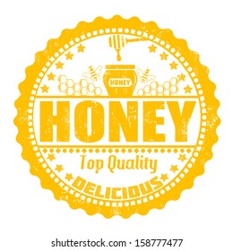 Honey grunge rubber stamp on white, vector illustration