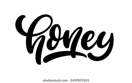 Honey, hand drawn calligraphy lettering design. Modern handwritten brush text.