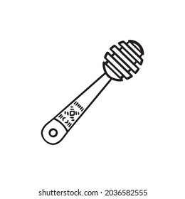 Honey hand drawn decorative icons with honey spoon isolated vector ink illustration.