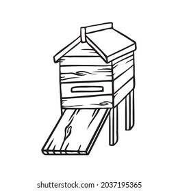 Honey hand drawn decorative icons with hive box isolated vector inl illustration.