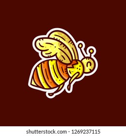 Honey hand drawn vector illustration stcker: bee