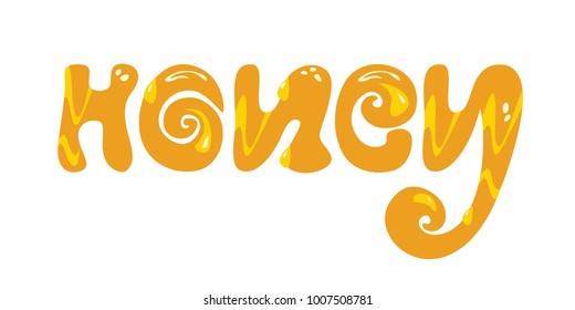 Honey handwritten lettering colored on white background. Vector illustration.