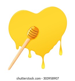 Honey in heart-shaped and spoon for honey. Eps 10.