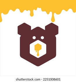 Honey and Hexagon Bear Logo Vector Template