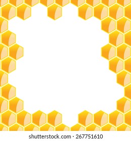 Honey hexagonal mosaic frame or border. Vector illustration.