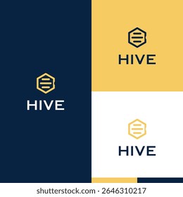 honey hive bee logo flower concept