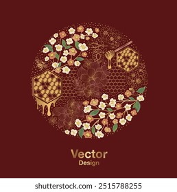 honey honeycomb bee art element design decoration premium illustration flower floral pattern