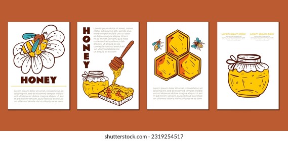 Honey honeycomb honeybee poster banner flyer isolated set. Vector design graphic illustration
