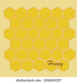 Honey and honeycomb pattern on the light yellow background