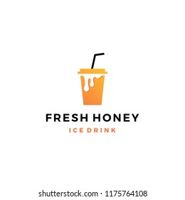 honey ice tea cup bubble drink logo vector icon label illustration