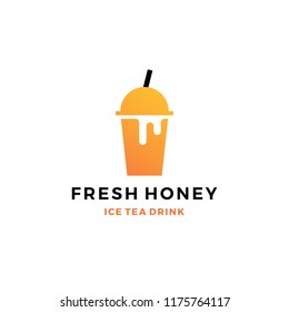 honey ice tea cup bubble drink logo vector icon label illustration