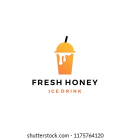 honey ice tea cup bubble drink logo vector icon label illustration