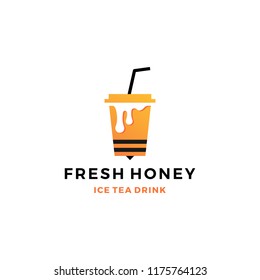 honey ice tea cup bubble drink logo vector icon label illustration
