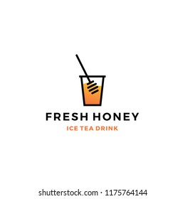 honey ice tea cup bubble drink logo vector icon label illustration