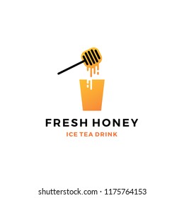 honey ice tea cup bubble drink logo vector icon label illustration