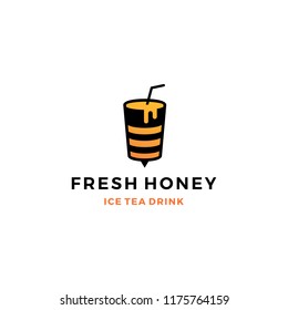 honey ice tea cup bubble drink logo vector icon label illustration