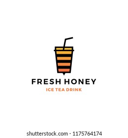 honey ice tea cup bubble drink logo vector icon label illustration
