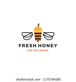 honey ice tea cup bubble drink logo vector icon label illustration