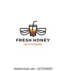 honey ice tea cup bubble drink logo vector icon label illustration