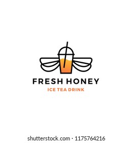 honey ice tea cup bubble drink logo vector icon label illustration