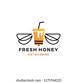 honey ice tea cup bubble drink logo vector icon label illustration
