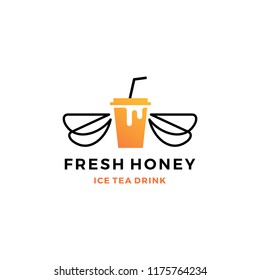 honey ice tea cup bubble drink logo vector icon label illustration